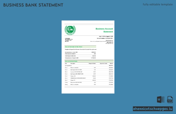 Agrani Bank Firmenkontoauszug (Word- und PDF-Beispiel)